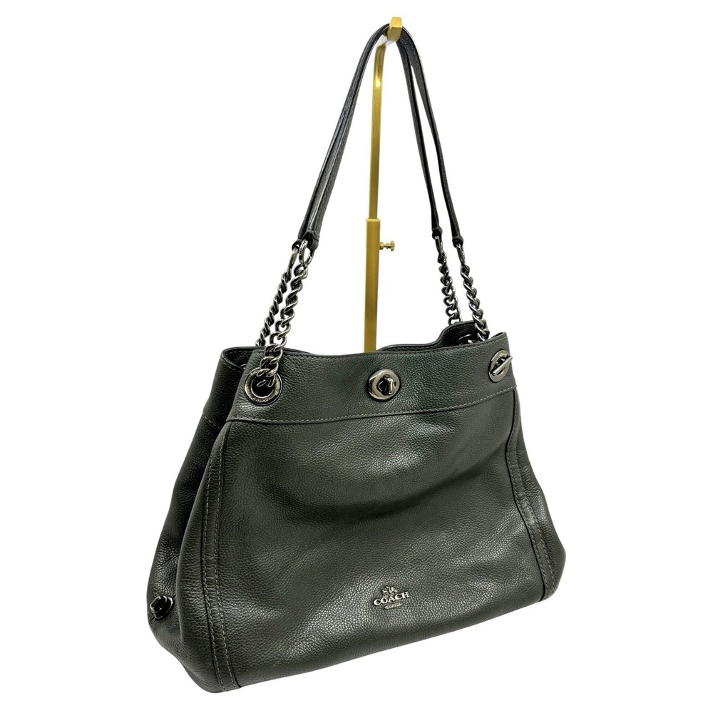 COACH Turnlock Edie Shoulder Bag Navy Retail Dark Green Leather